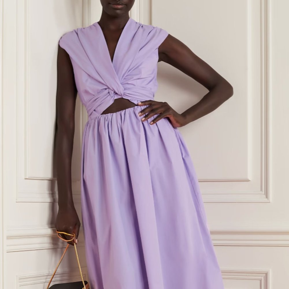 TOVE Carine twist-front cutout organic cotton-poplin midi dress